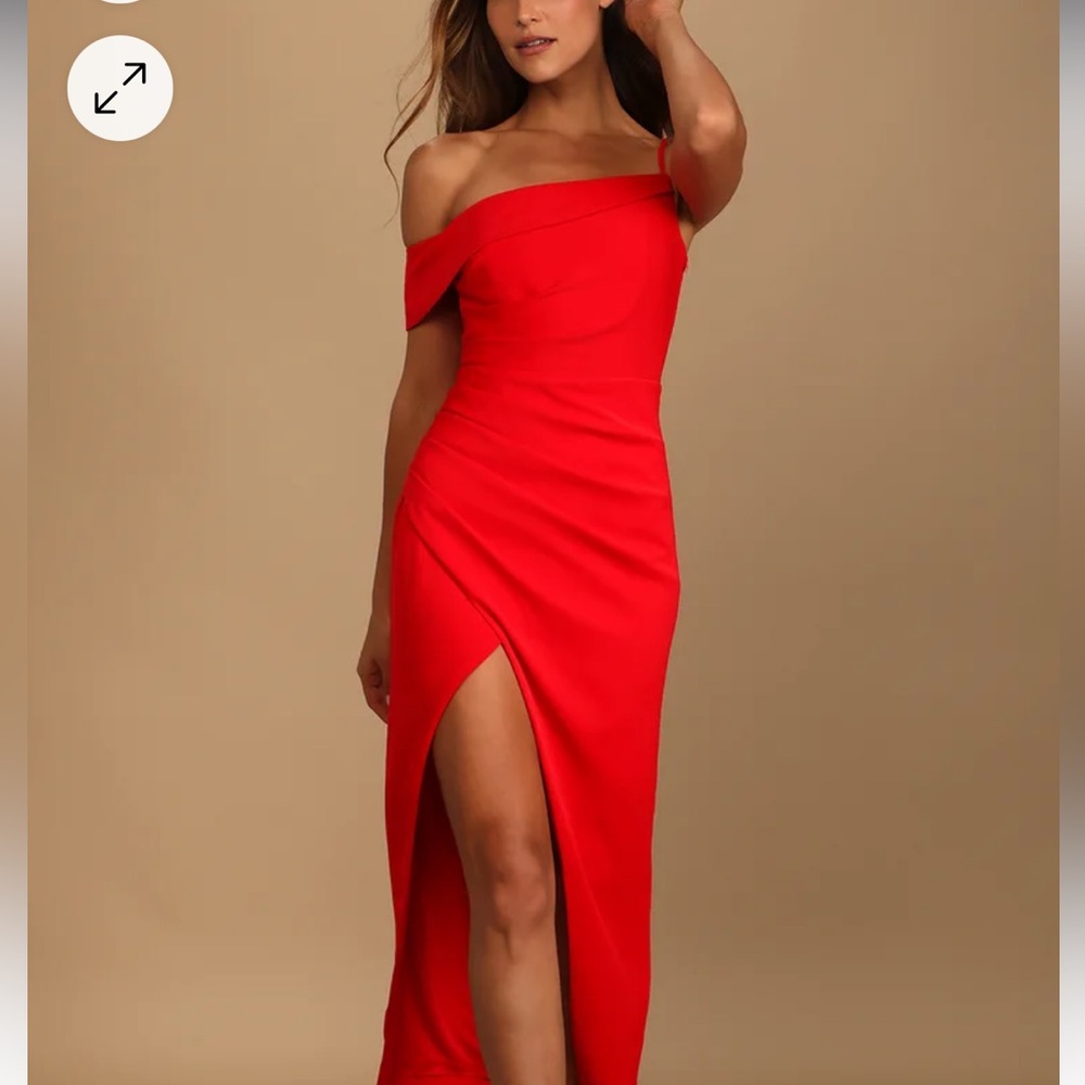 Red Asymmetrical Tulip Midi Dress